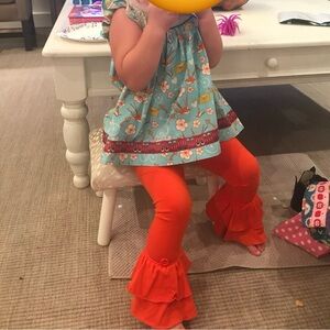 Sew Sassy Orange Big Ruffled Kids Leggings